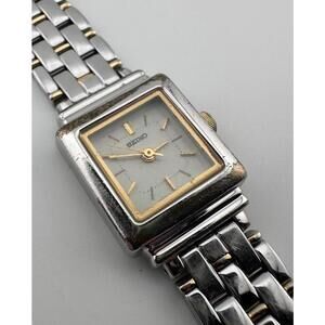 Seiko Womens Vintage Quartz Watch White Dial Two Tone Bracelet 17mm Worn Patina